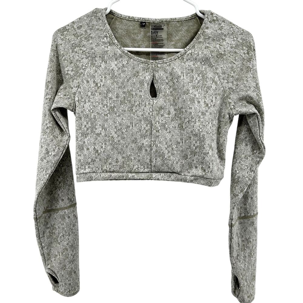 Gymshark Fleur Texture Crop Top Keyhole Thumbhole Athletic Workout Green Medium